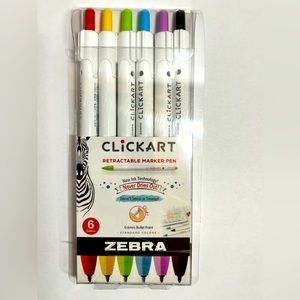6 Pack Zebra Pen Click Art Retractable Marker- Fine Point, 0.6mm